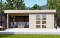 Zahradní domek Janus s terasou celkem 6×3 m — moderní chatka na zahradu