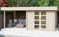 Janus 3x3m Posezení na zastřešené terase 3×3m zahradního domku Janus